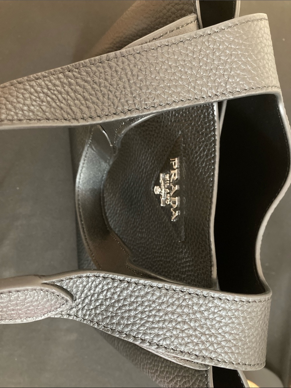 Prada Black Pebbled Leather Tote with Silver Logo - Picture 7 of 12